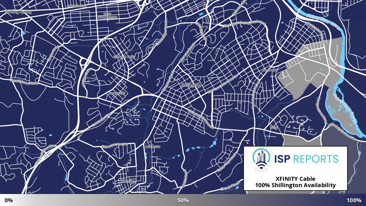 Shillington, PA map of internet availability