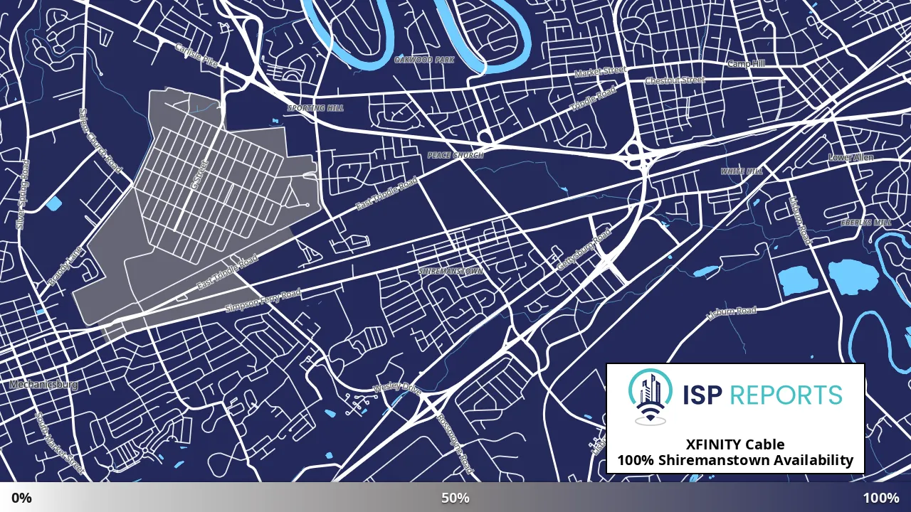 Shiremanstown, PA map of internet availability