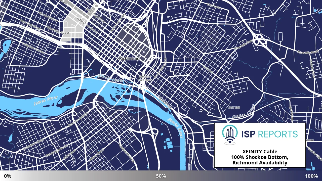 Shockoe Bottom, Richmond, VA map of internet availability