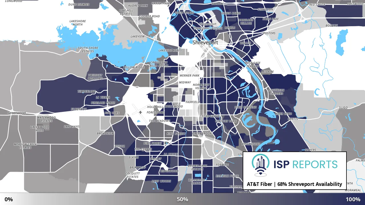 Shreveport, LA map of internet availability