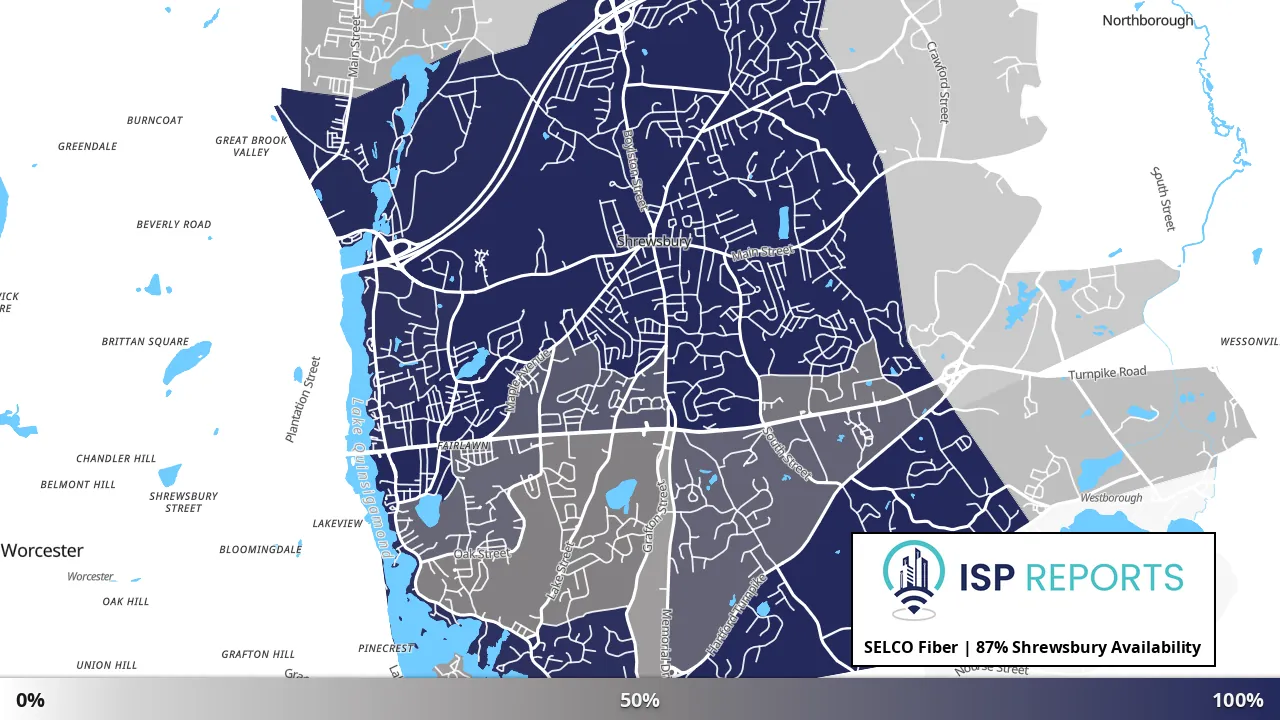 Shrewsbury, MA map of internet availability