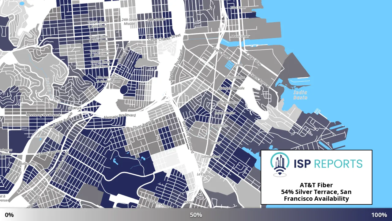 Silver Terrace, San Francisco, CA map of internet availability