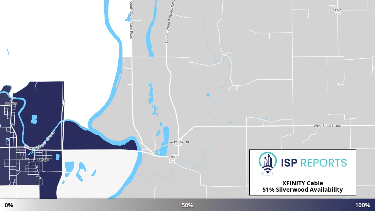 Silverwood, IN map of internet availability