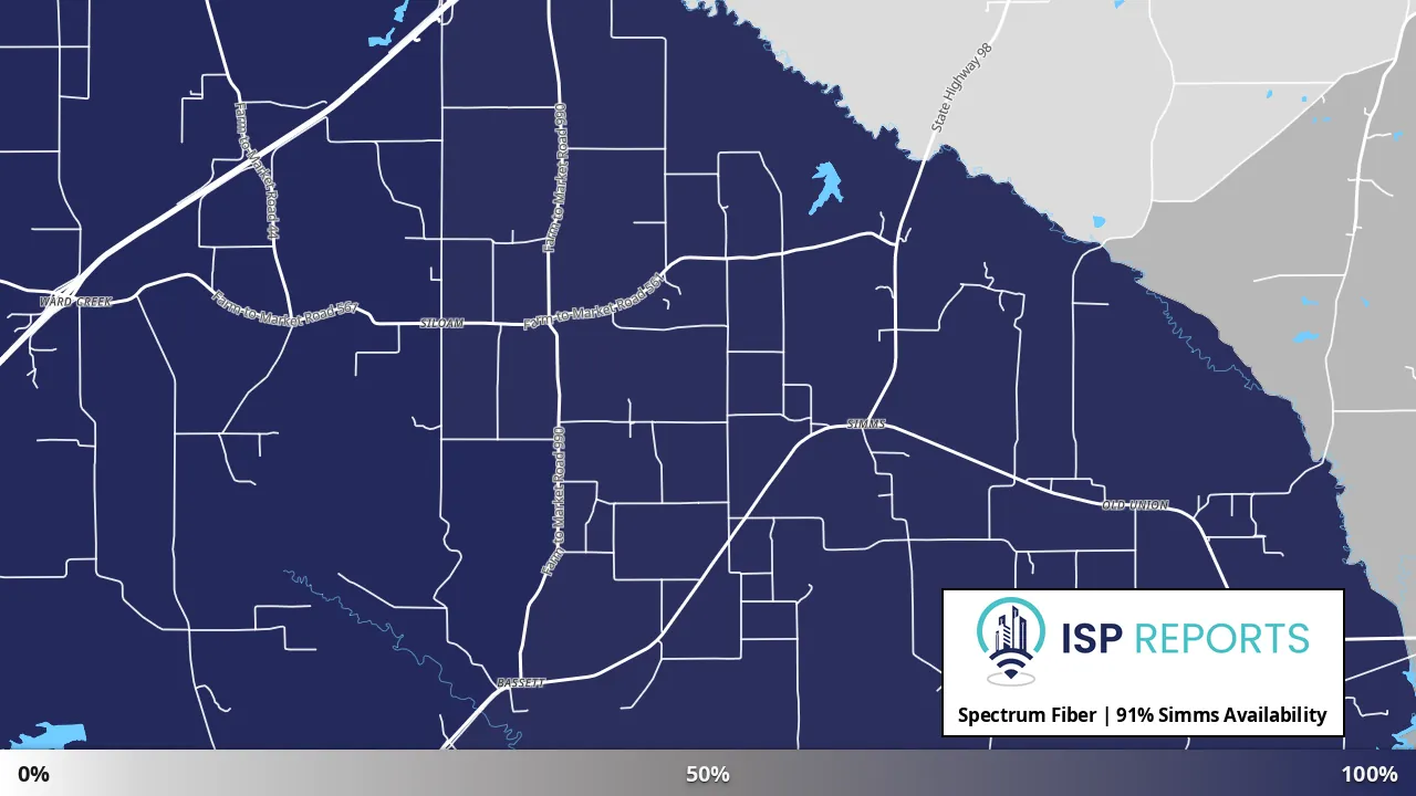 Simms, TX map of internet availability