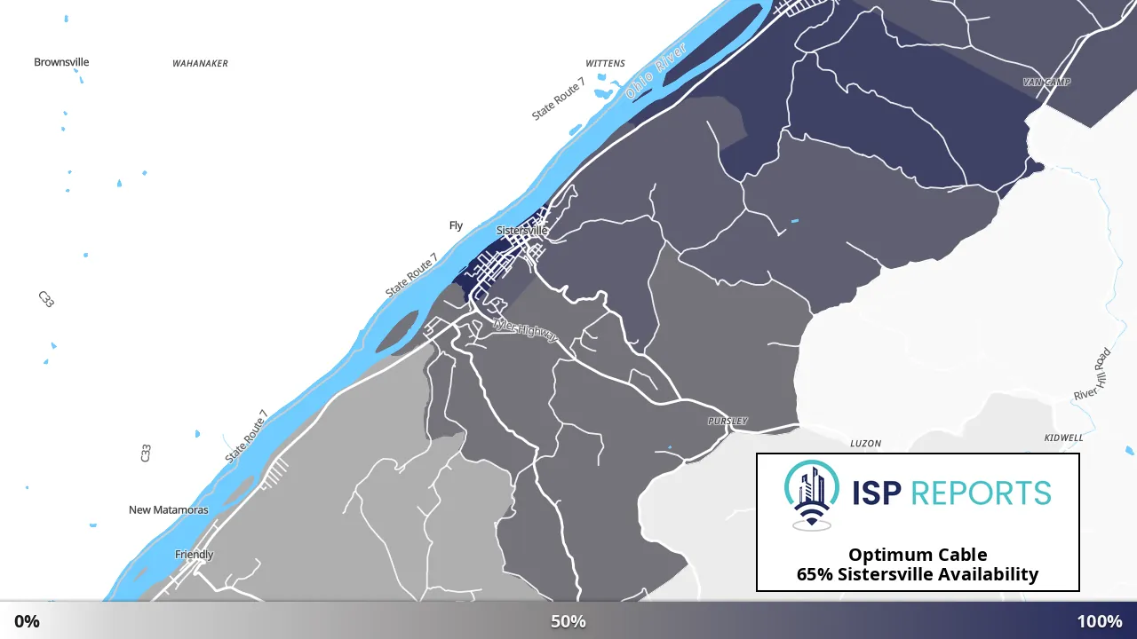 Sistersville, WV map of internet availability