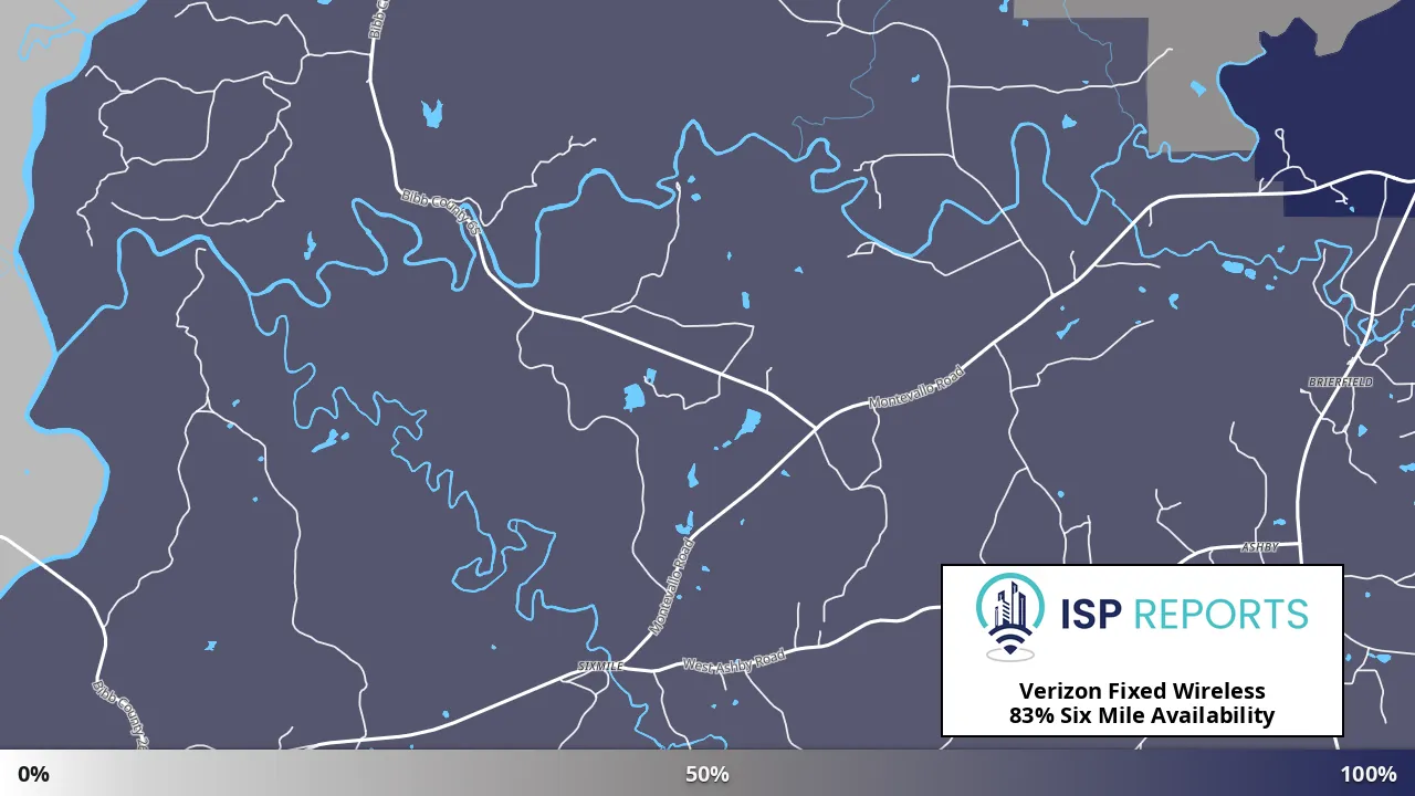 Six Mile, AL map of internet availability