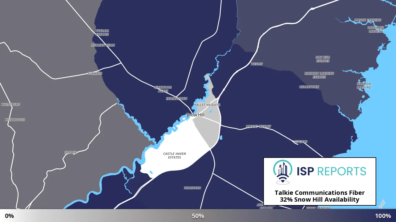 Snow Hill, MD map of internet availability