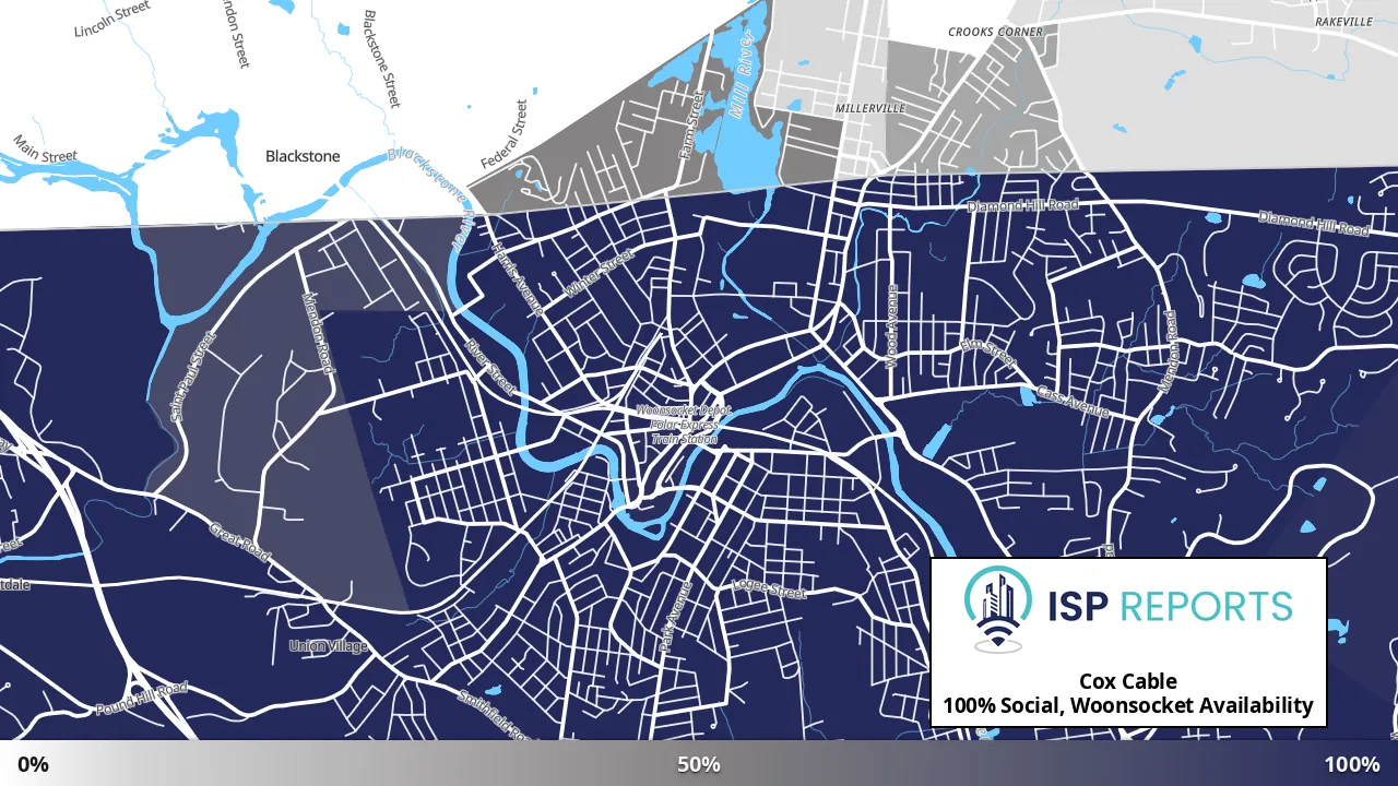 Social, Woonsocket, RI map of internet availability