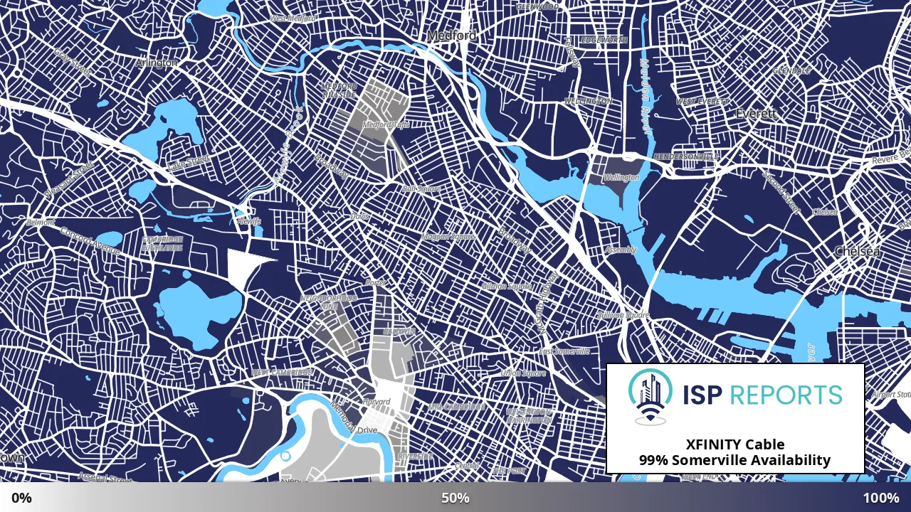 Somerville, MA map of internet availability