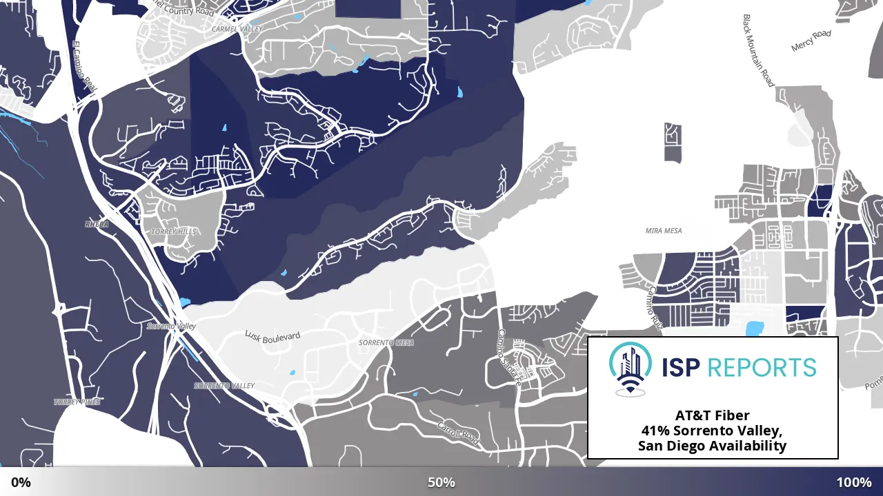 Sorrento Valley, San Diego, CA map of internet availability