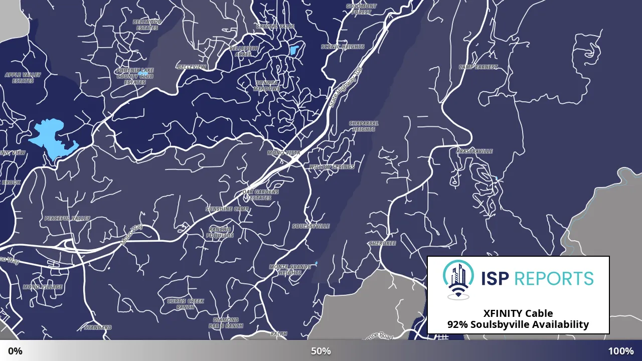 Soulsbyville, CA map of internet availability