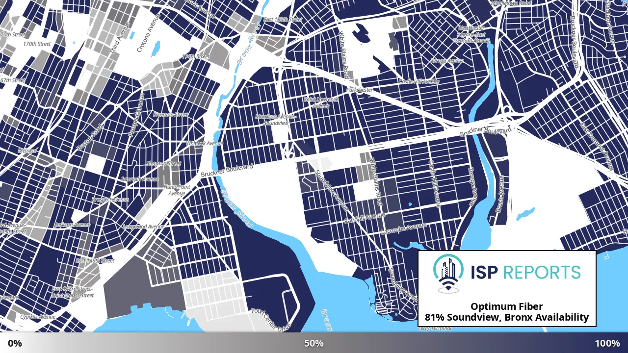Soundview, Bronx, NY map of internet availability