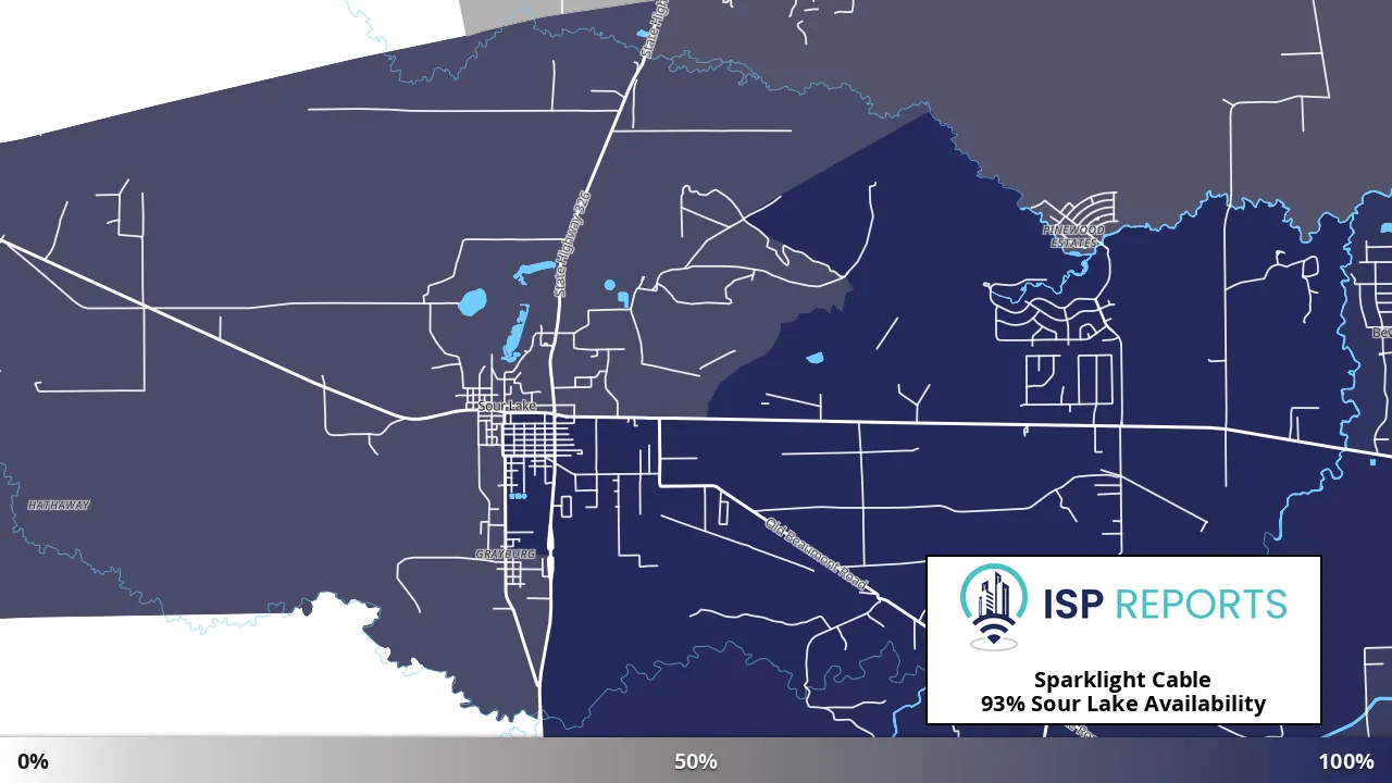 Sour Lake, TX map of internet availability