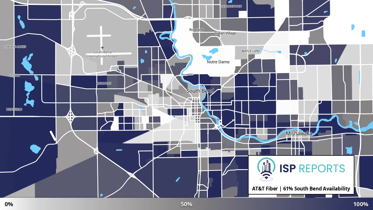 South Bend, IN map of internet availability