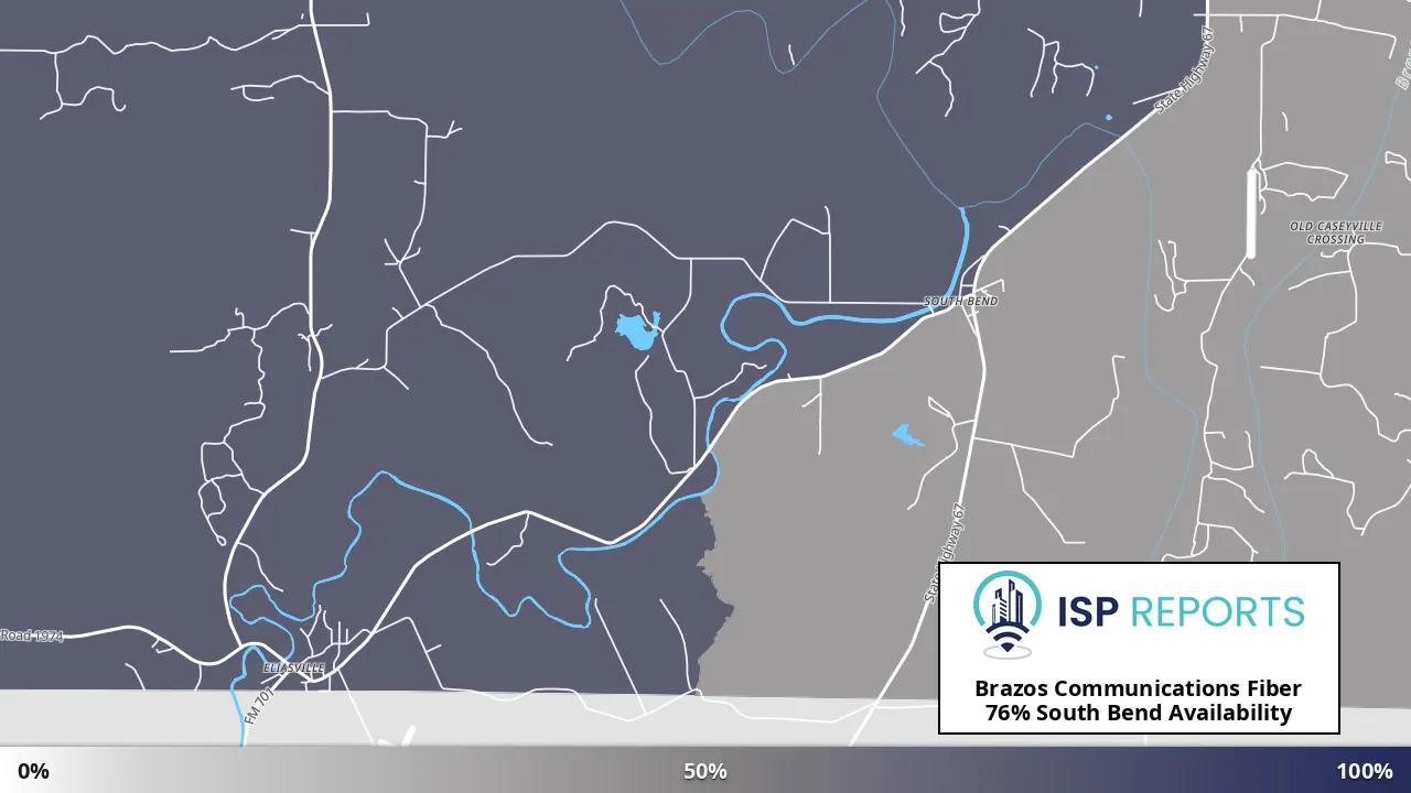 South Bend, TX map of internet availability