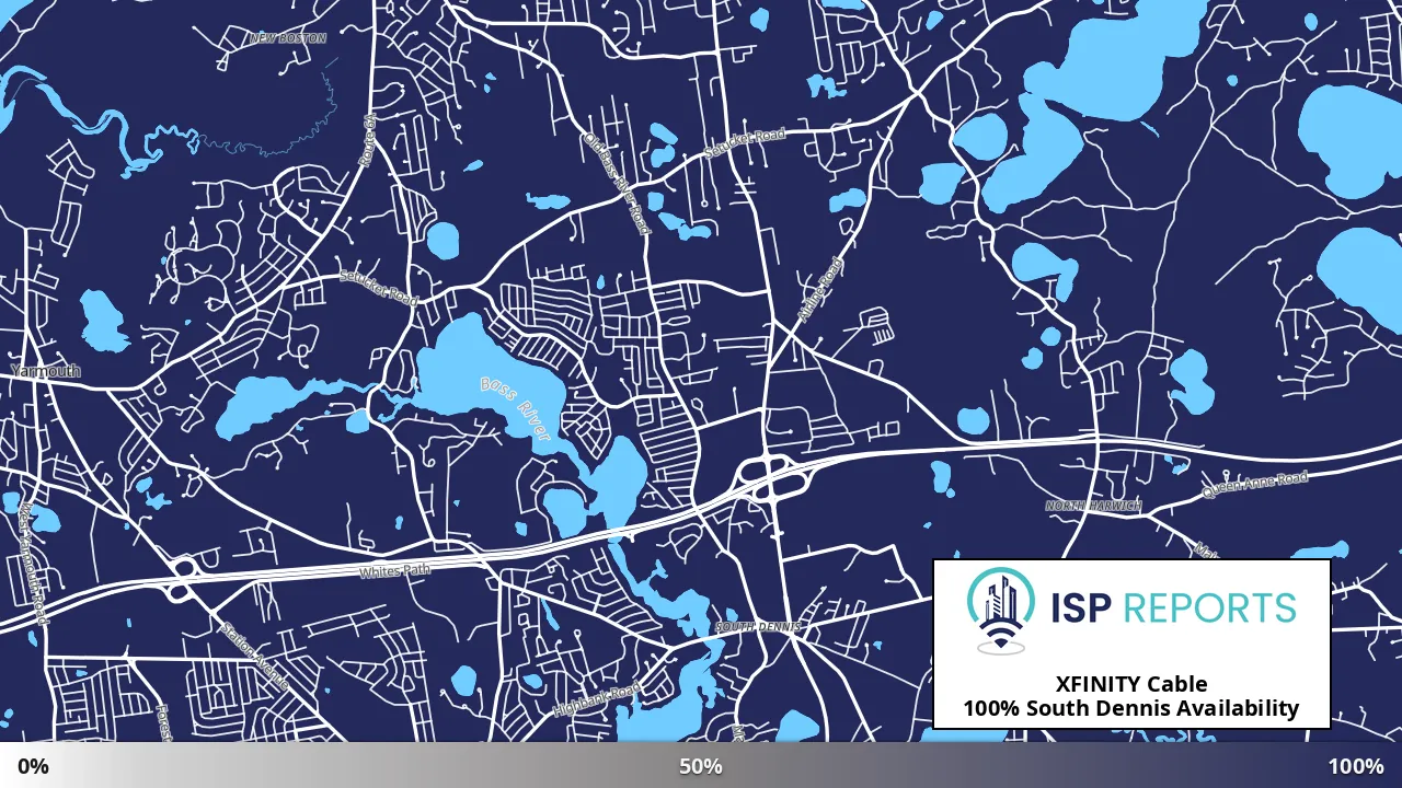 South Dennis, MA map of internet availability