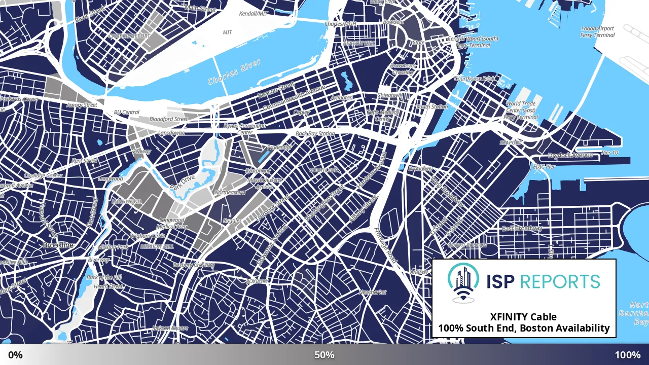 South End, Boston, MA map of internet availability