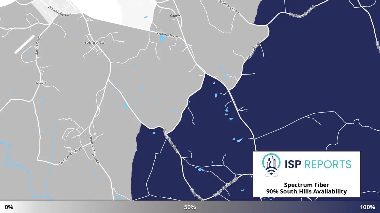 South Hills, SC map of internet availability