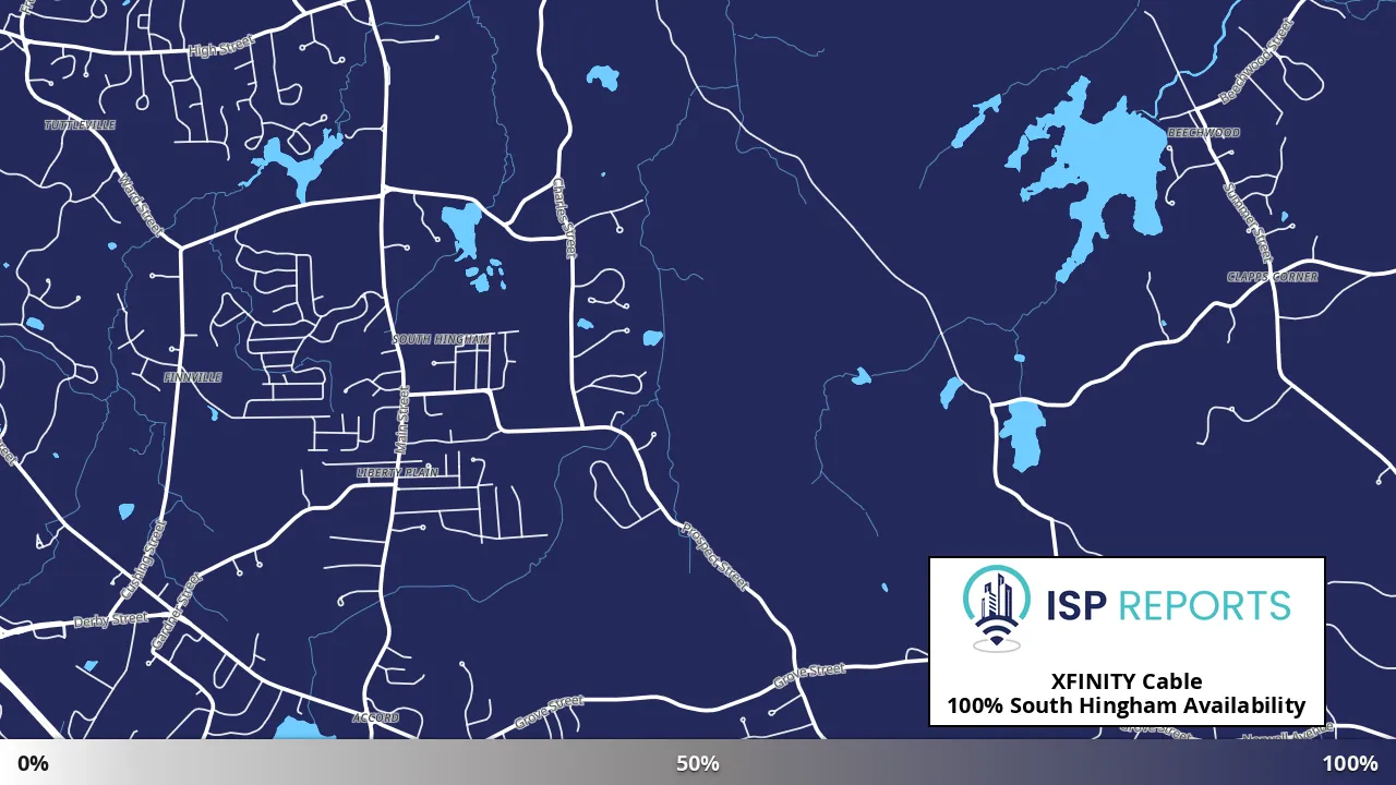 South Hingham, MA map of internet availability