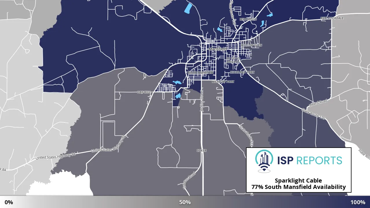 South Mansfield, LA map of internet availability