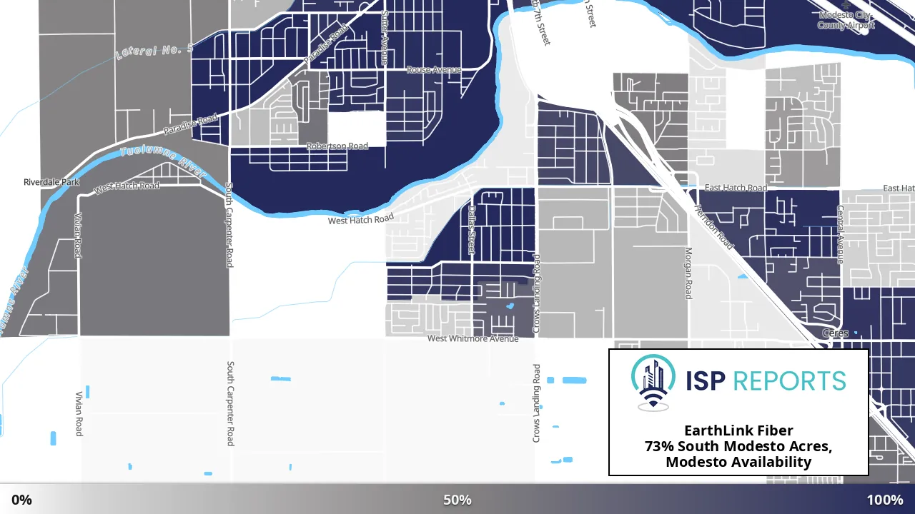 South Modesto Acres, Modesto, CA map of internet availability
