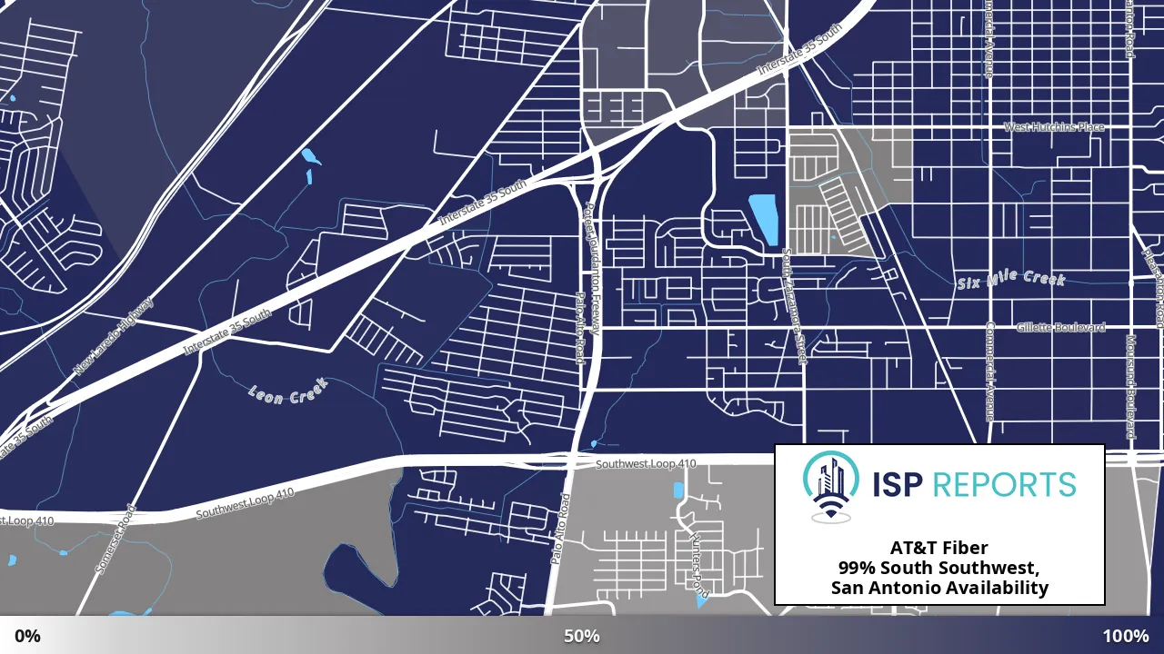South Southwest, San Antonio, TX map of internet availability