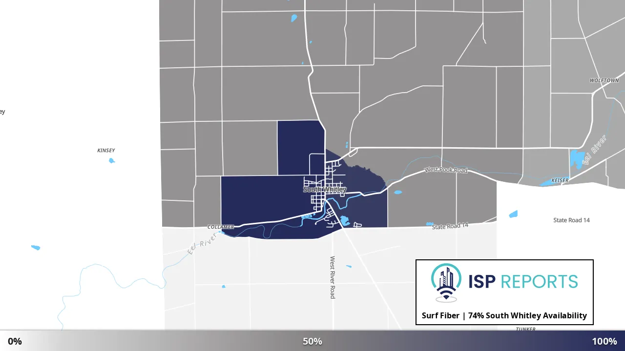 South Whitley, IN map of internet availability