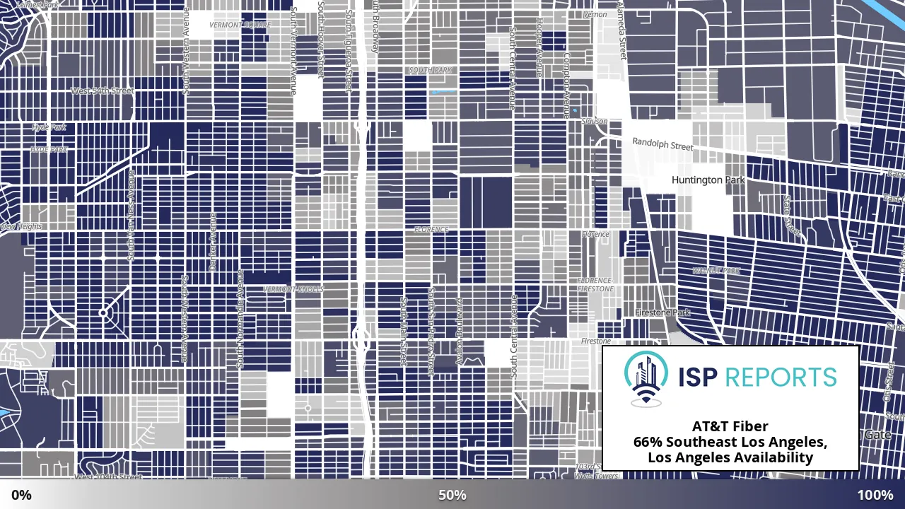 Southeast Los Angeles, Los Angeles, CA map of internet availability