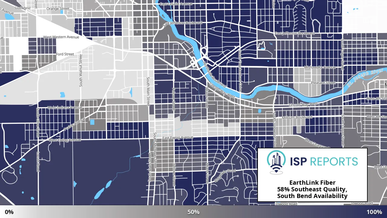 Southeast Quality, South Bend, IN map of internet availability
