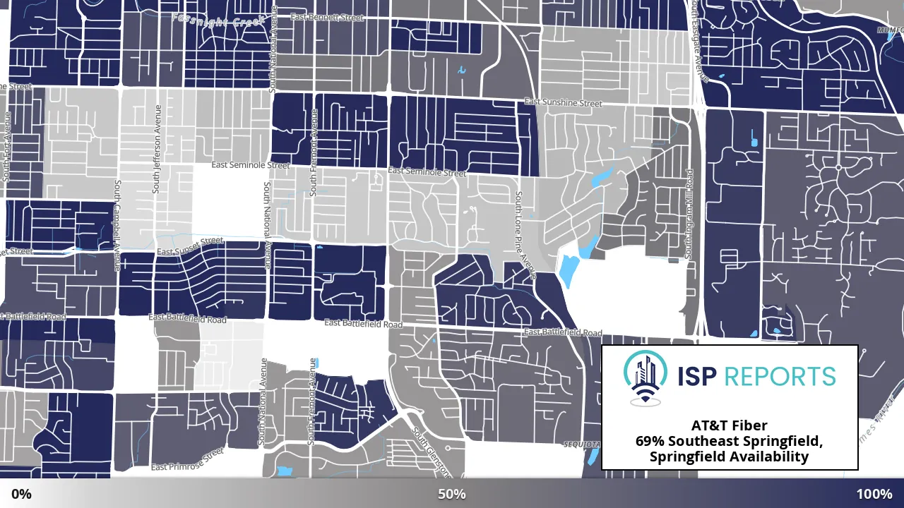 Southeast Springfield, Springfield, MO map of internet availability