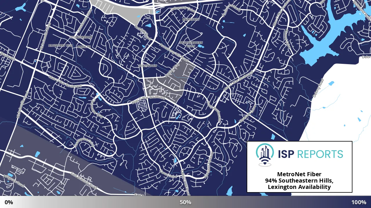 Southeastern Hills, Lexington, KY map of internet availability