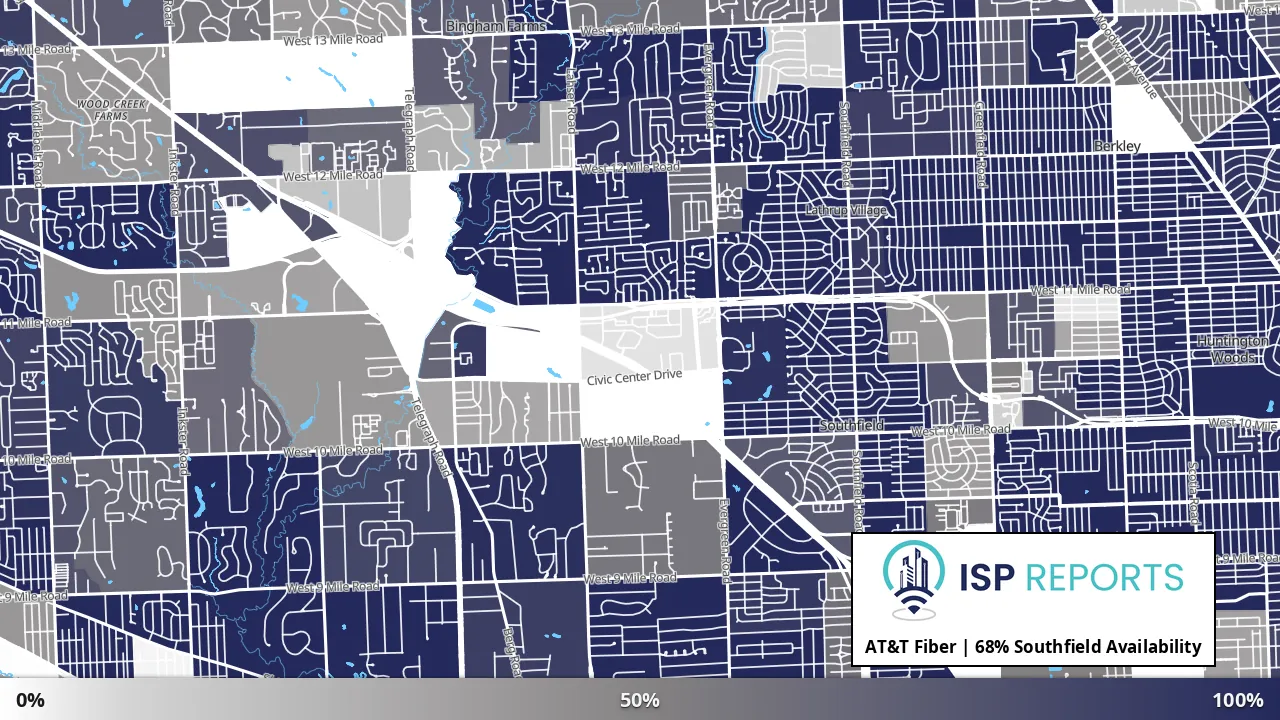 Southfield, MI map of internet availability