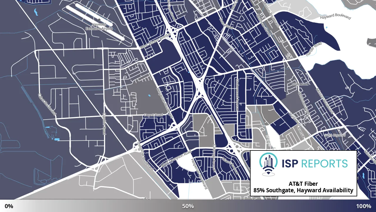 Southgate, Hayward, CA map of internet availability