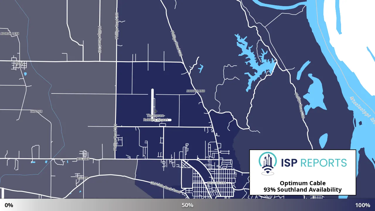 Southland, AR map of internet availability