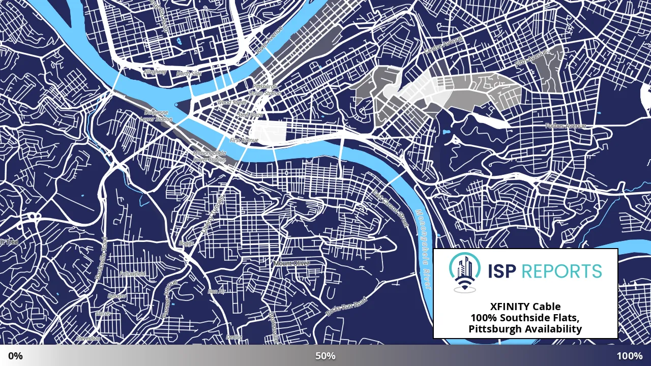 Southside Flats, Pittsburgh, PA map of internet availability