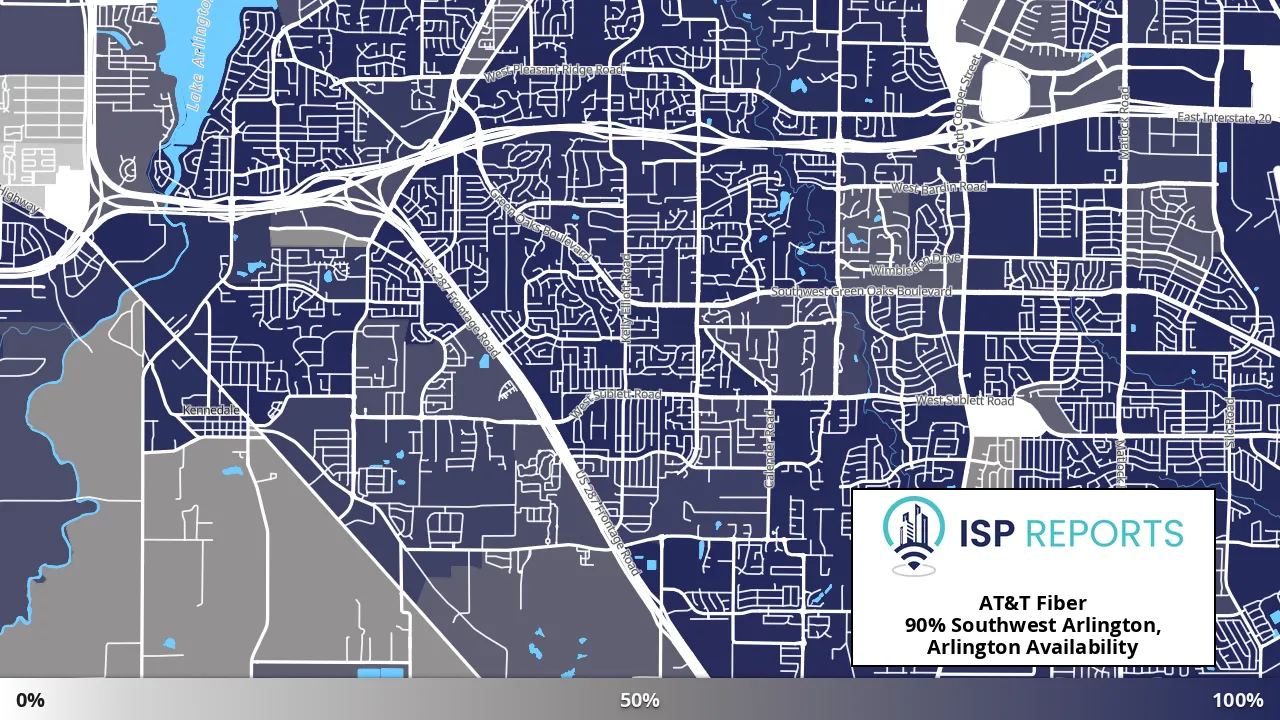 Southwest Arlington, Arlington, TX map of internet availability