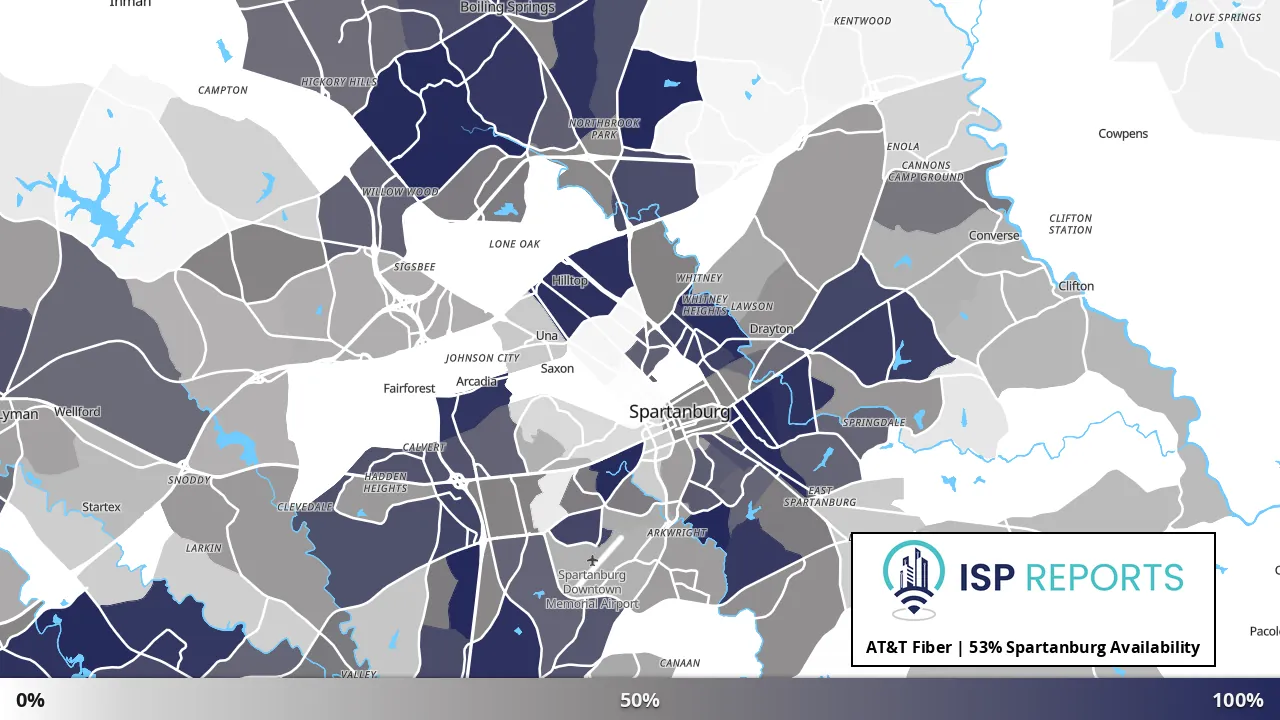 Spartanburg, SC map of internet availability