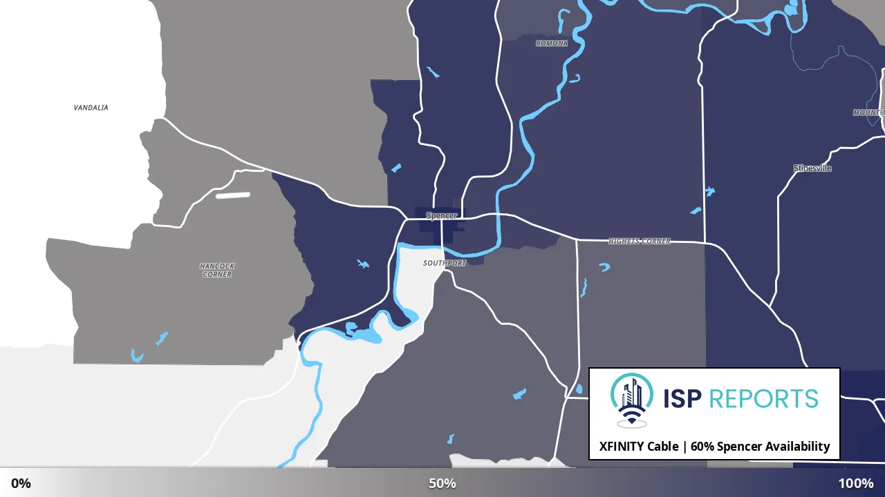 Spencer, IN map of internet availability
