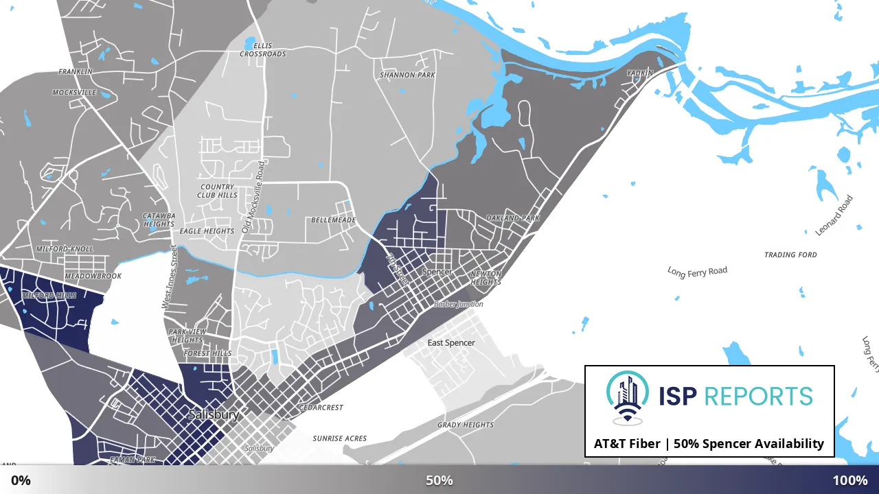 Spencer, NC map of internet availability