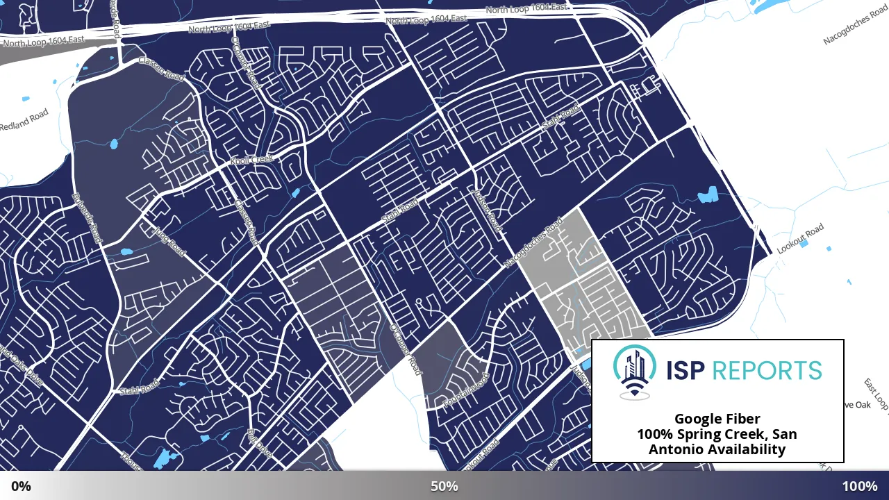Spring Creek, San Antonio, TX map of internet availability