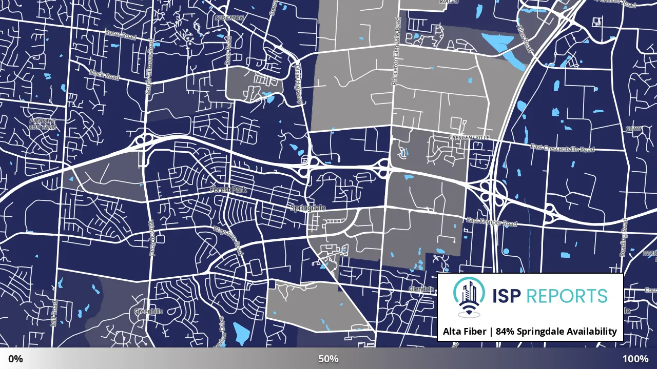 Springdale, OH map of internet availability