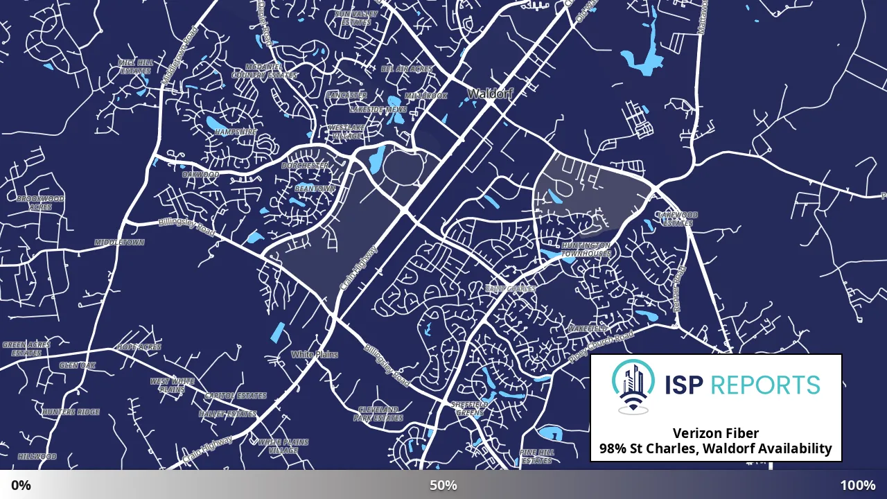St Charles, Waldorf, MD map of internet availability