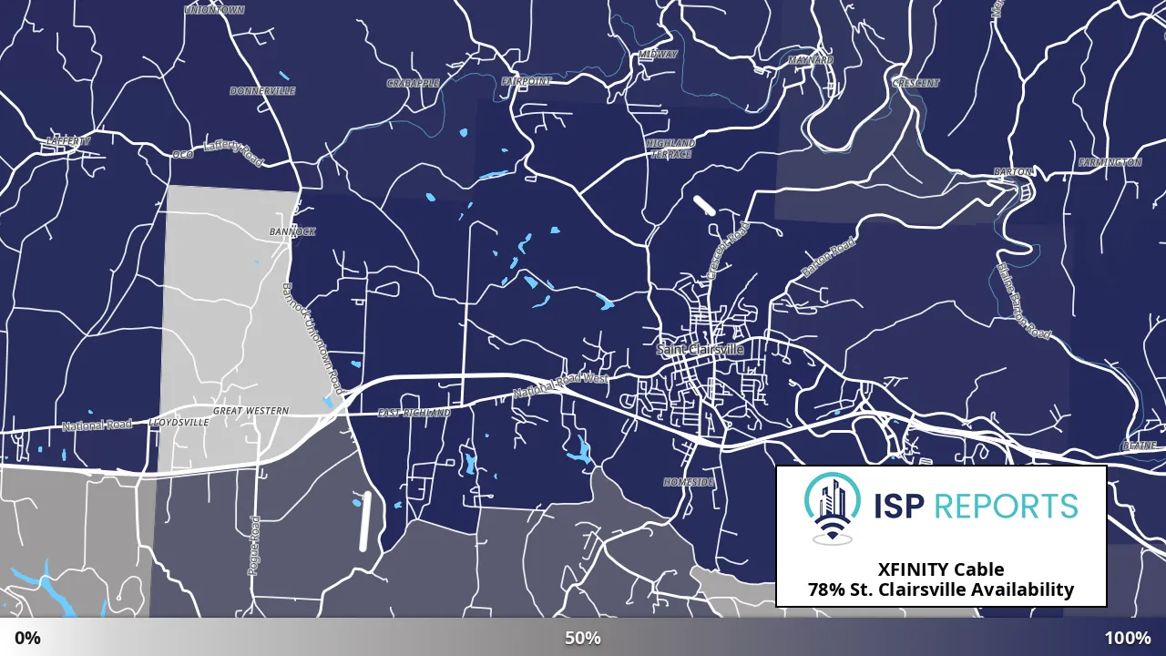 St. Clairsville, OH map of internet availability