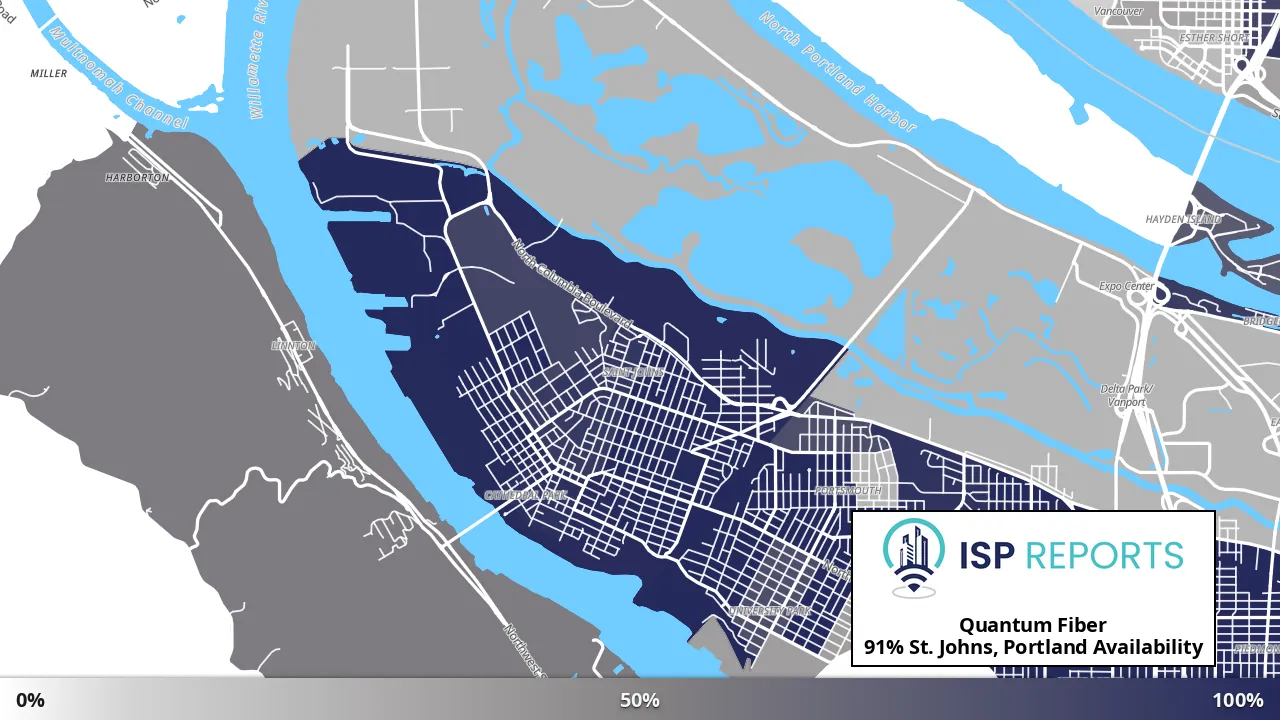 St. Johns, Portland, OR map of internet availability