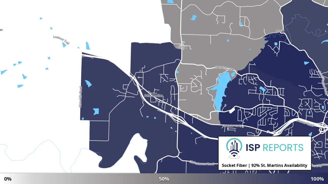 St. Martins, MO map of internet availability