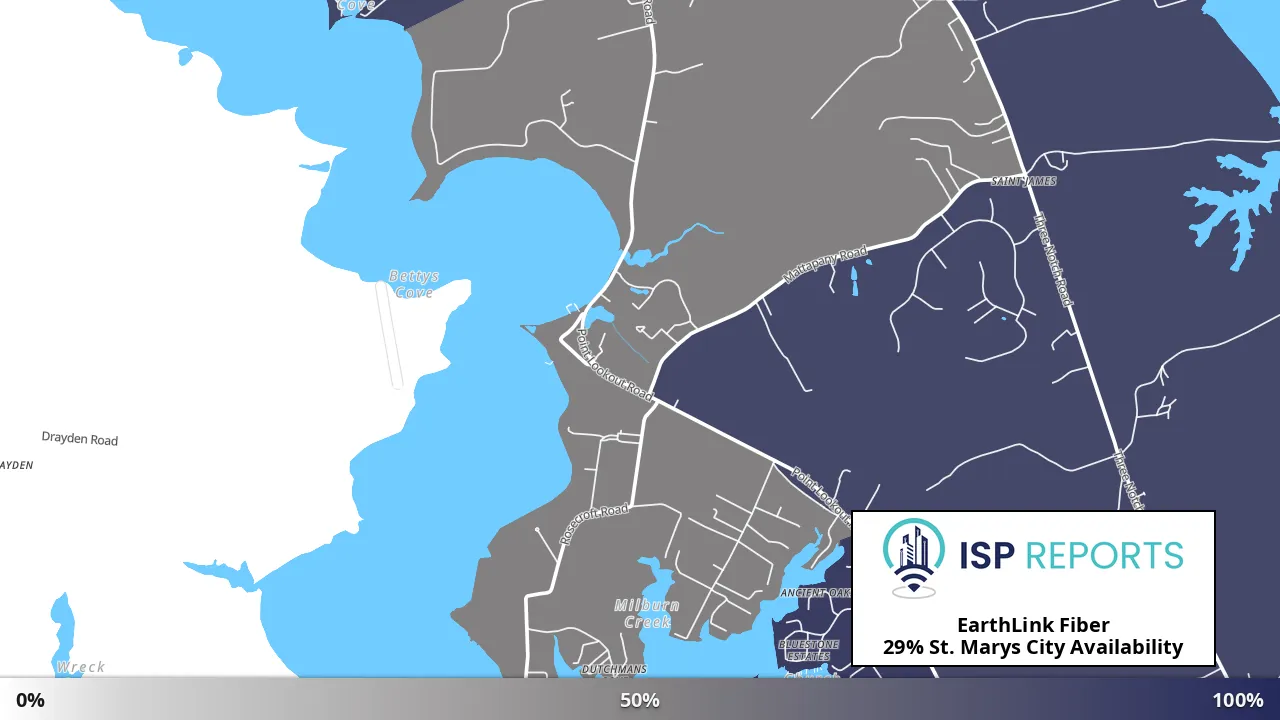 St. Marys City, MD map of internet availability