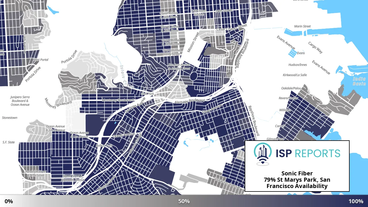 St Marys Park, San Francisco, CA map of internet availability