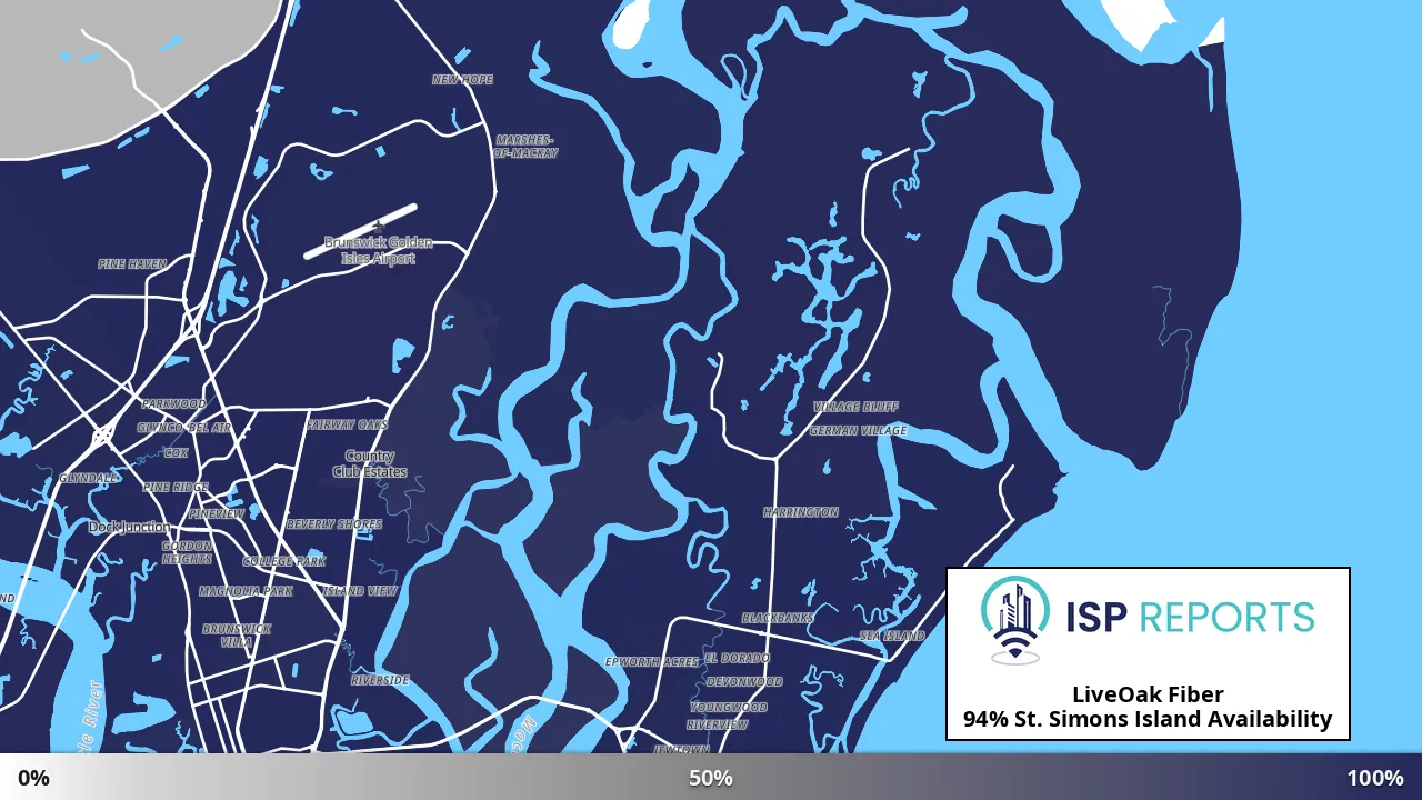 St. Simons Island, GA map of internet availability