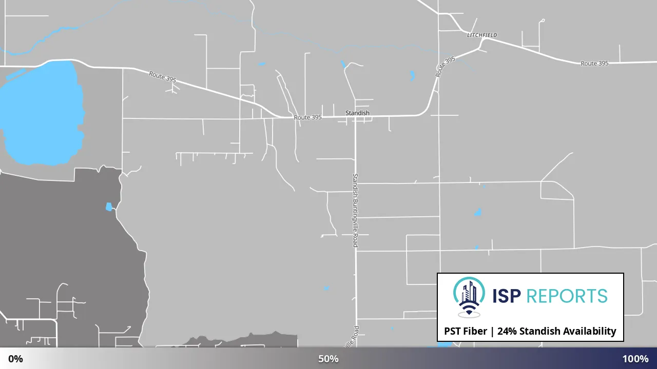 Standish, CA map of internet availability