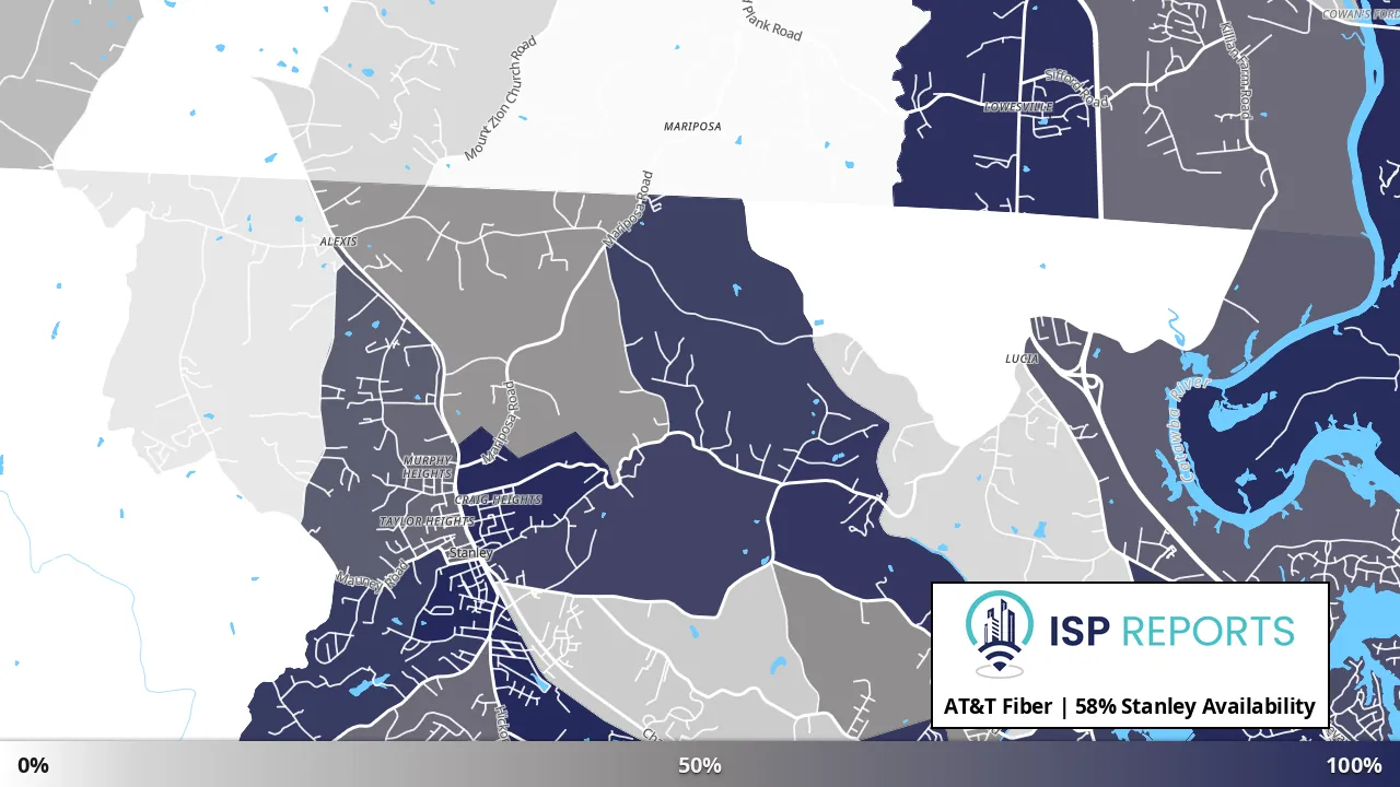 Stanley, NC map of internet availability